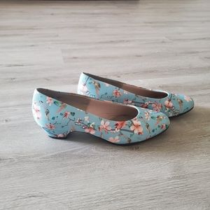 Blue Fabric Floral Heels